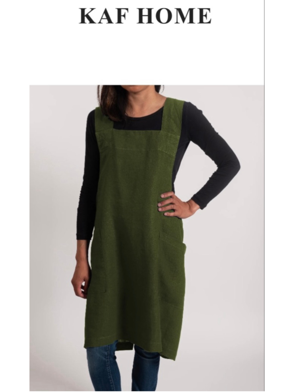 KAF HOME Green 100% Stonewashed Linen Cross Back Smock Apron One Size